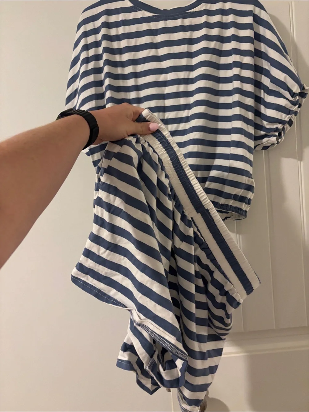 Striped Blue and White Cropped Tee matching set